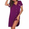 Women's V-neck Short-sleeved Contrasting Color Home Wear Simple Women's Short Nightgown Summer Mid-length Dress with Pockets