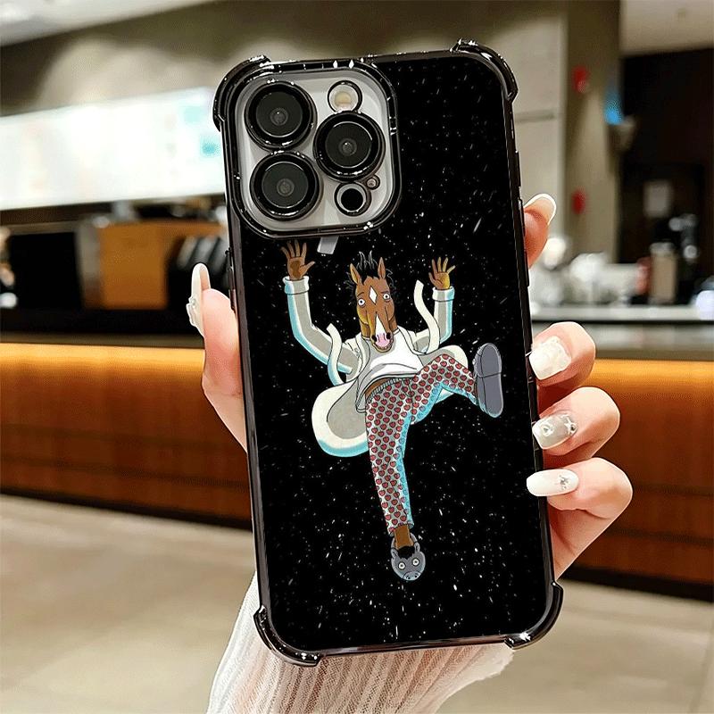 B-BoJack H-Horseman Funny Plating Phone Case For Iphone 16 17 Pro Max Air 16E 14 15 Plus 12 13 Mini Anti-Fall Airabag Cover