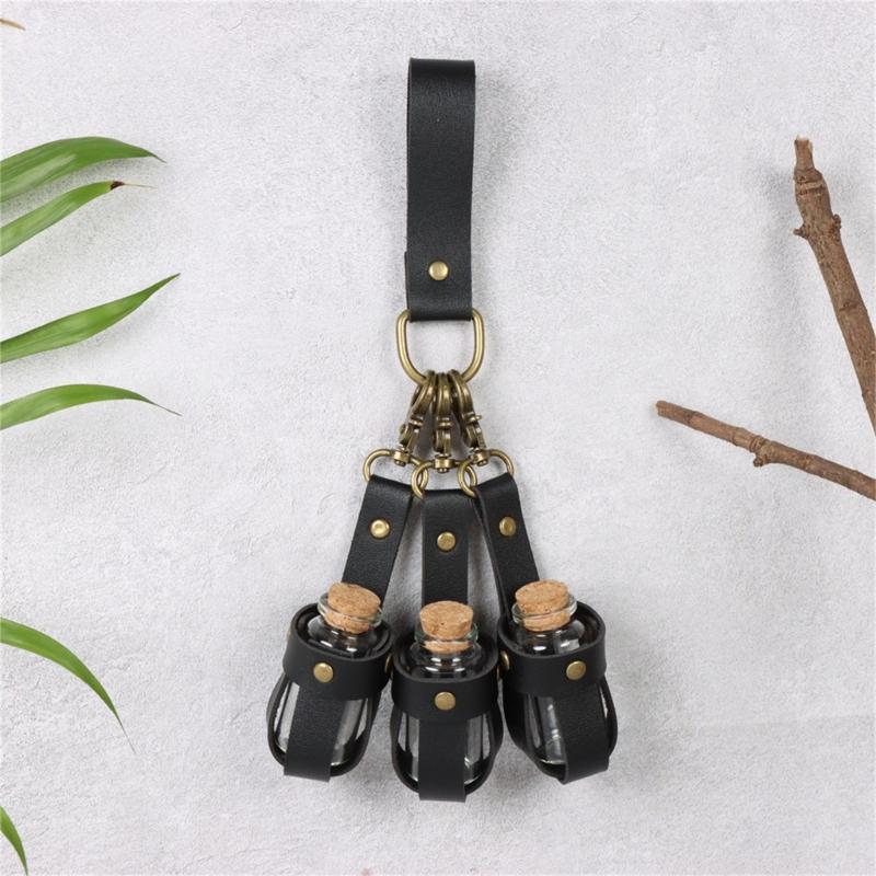 Halloween Witch Potion Bottle Wizard Potions Glass Holder with Cork Stopper and Leather Harness for Women Men