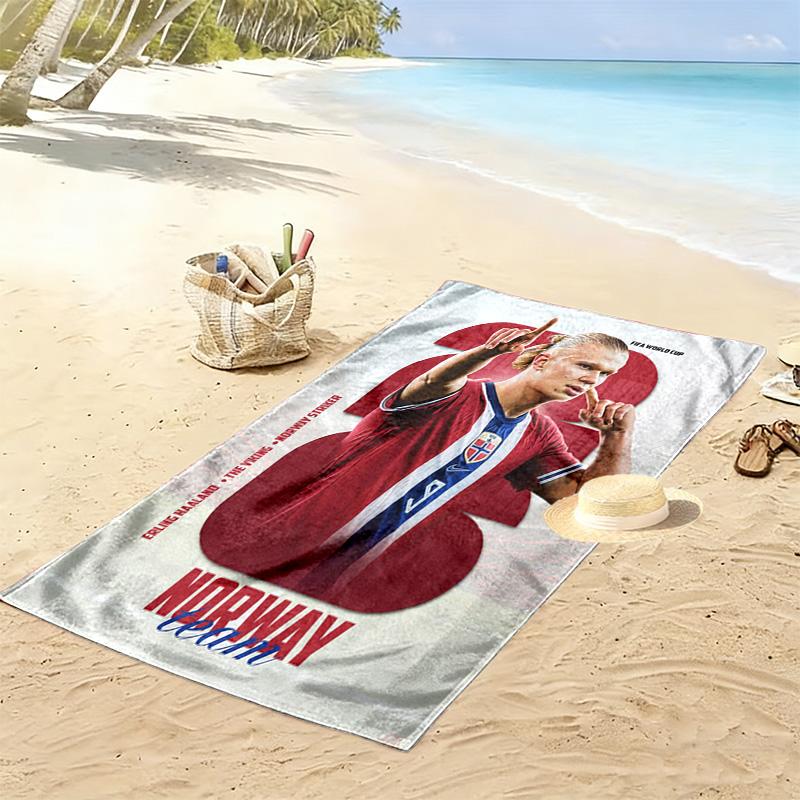 Haaland'S Dynamic Leap Manchester City'S Star Forward Action Beach Towel Portable For Travel Beach Towel For Vacation Photos Swim Seaside