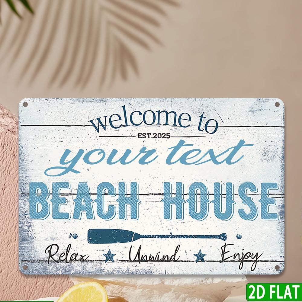 Custom 2D Retro Metal Wall Art Coastal Cottage Sign Text Year Vacation Rental Home Decor