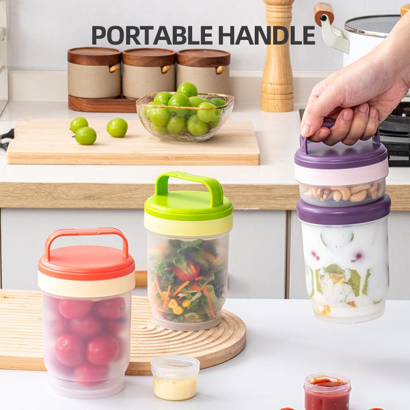 Double Layer Leak Salad Cup Oatmeal Container With Spoon & Sauce Box Portable Overnight Oats Jar