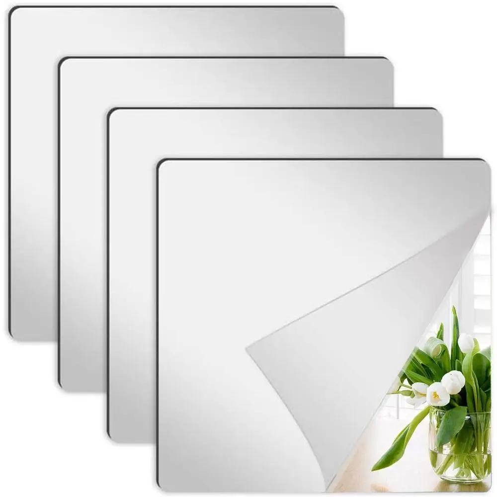 

Набор из 4 гибких настенных зеркальных плиток 8 x 8 дюймов, самоклеящиеся акриловые маленькие зеркала, квадратное зеркало для дома, тренажерного зала