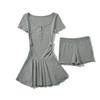 Minimalist Black Knitted Twopiece Set With Short Skirt And Top For Casual Wear