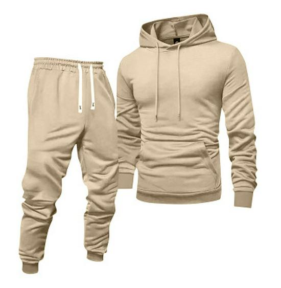 Men's Autumn Casual Hooded Sweatshirt & Solid Color Sweatpants Set