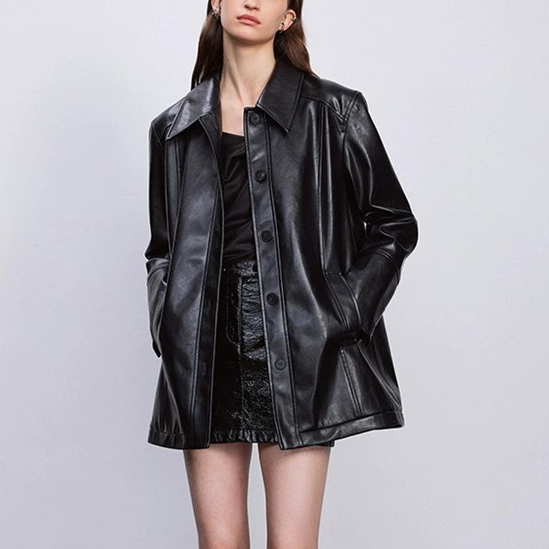 Genuine leather jacket mid-length shirt jacket windbreaker imported first-layer sheepskin vegetable tanning technology new style