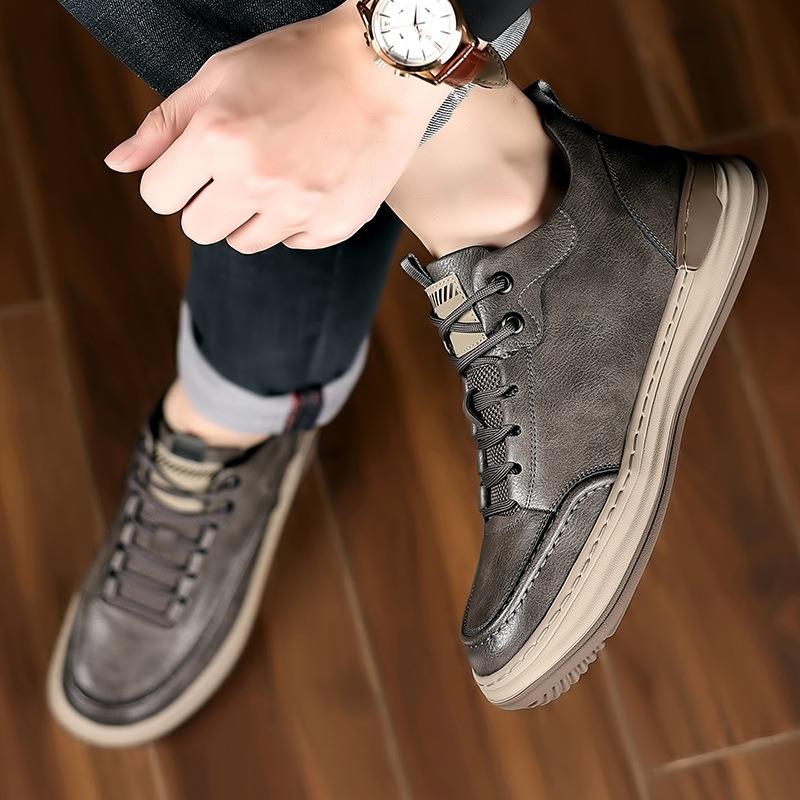 Fashion Winter Cow Leather Velvet Warm Men's Sneakers Designer Casual Men Platform Shoes Man Fashion Soft-soled Male Running Shoes