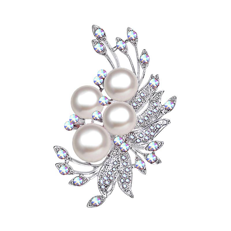 

For Women Clothing Coat Accessries Gifts Simple Rhinestone Pearl Clip Hollow Brooch Metal Flower Accessories
