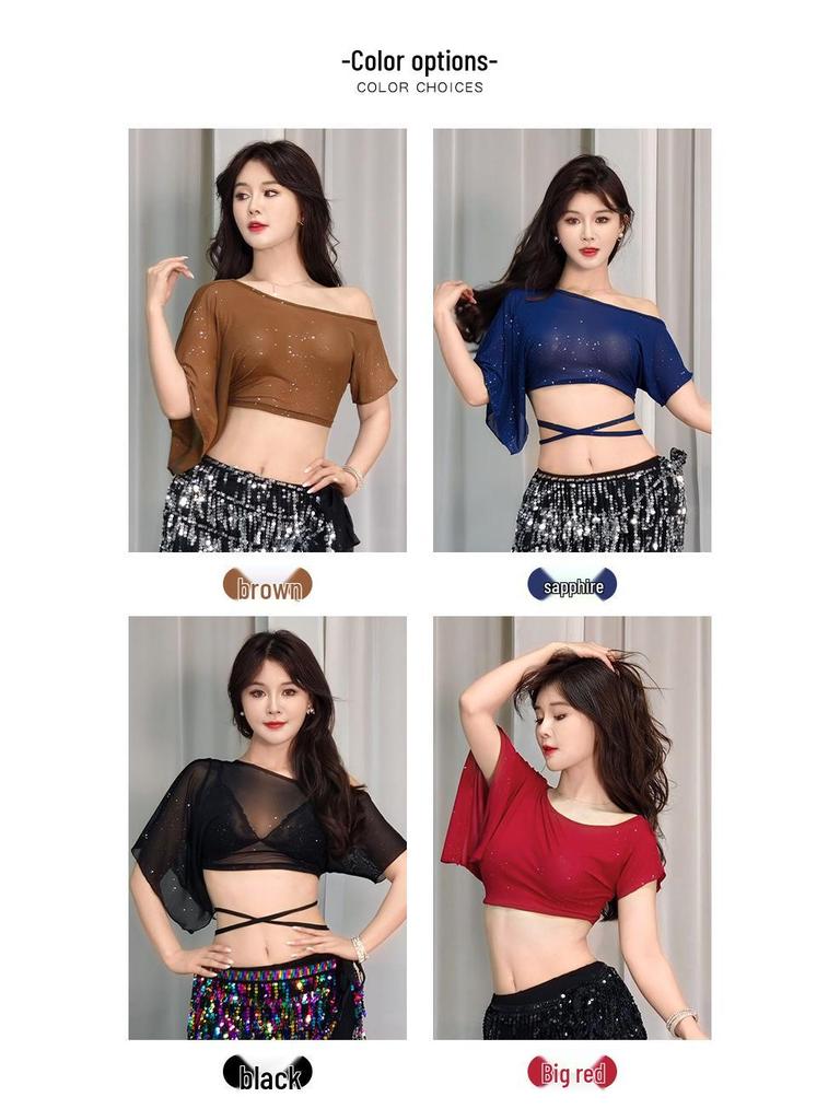 2025 Sommer Mesh Kurzarm Bauchtanz Top für Damen