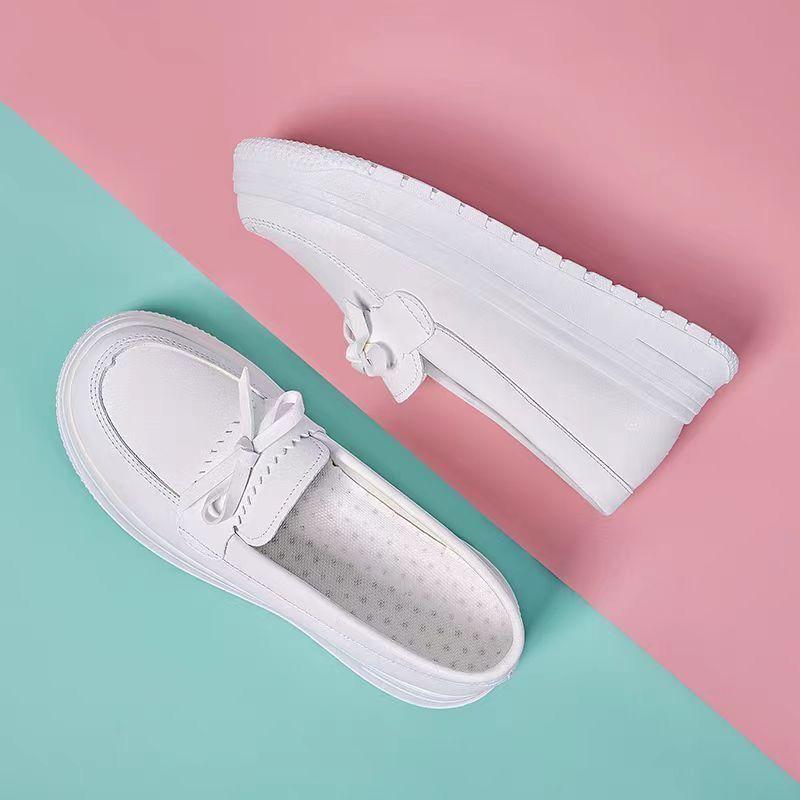 Breathable and Not Tired, Feet Leather Is Not Smelly, Feet Thick Soles Increase Height, Summer Non-slip White Medical Work Shoes