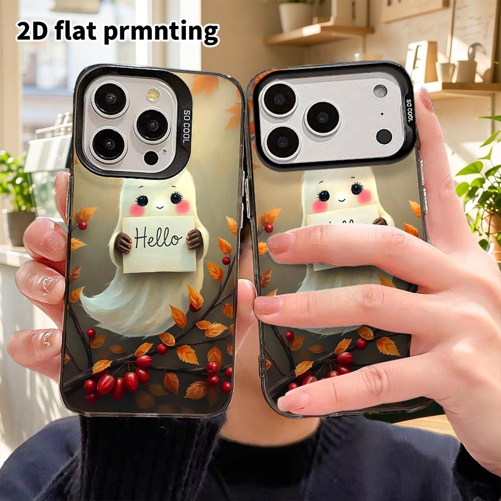 Phone Case: 2D Flat Design, Suitable for iPhone 18 17 16 15 14 13Pro In Rainbow Silver, Couple Style, Fluffy Ghost, Christmas and Halloween Gift
