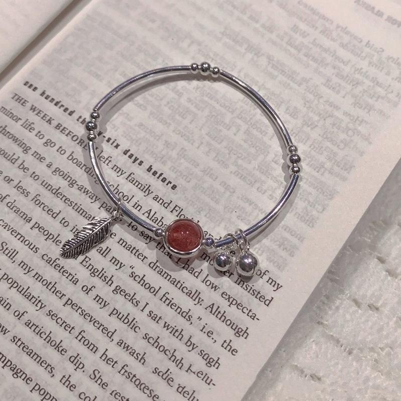 Kreatywna Różowa Piórkowa Srebrnego Koloru Koralikowa Bransoletka Temperament Liść Bransoletka Prosta Pasująca do Wszystkiego Biżuteria na Imprezę Prezent