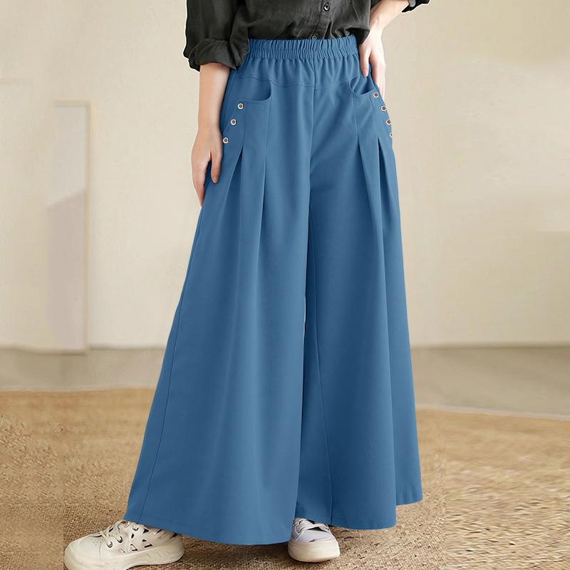 ZANZEA Womens Casual Solid Color Loose Wide Leg Pants