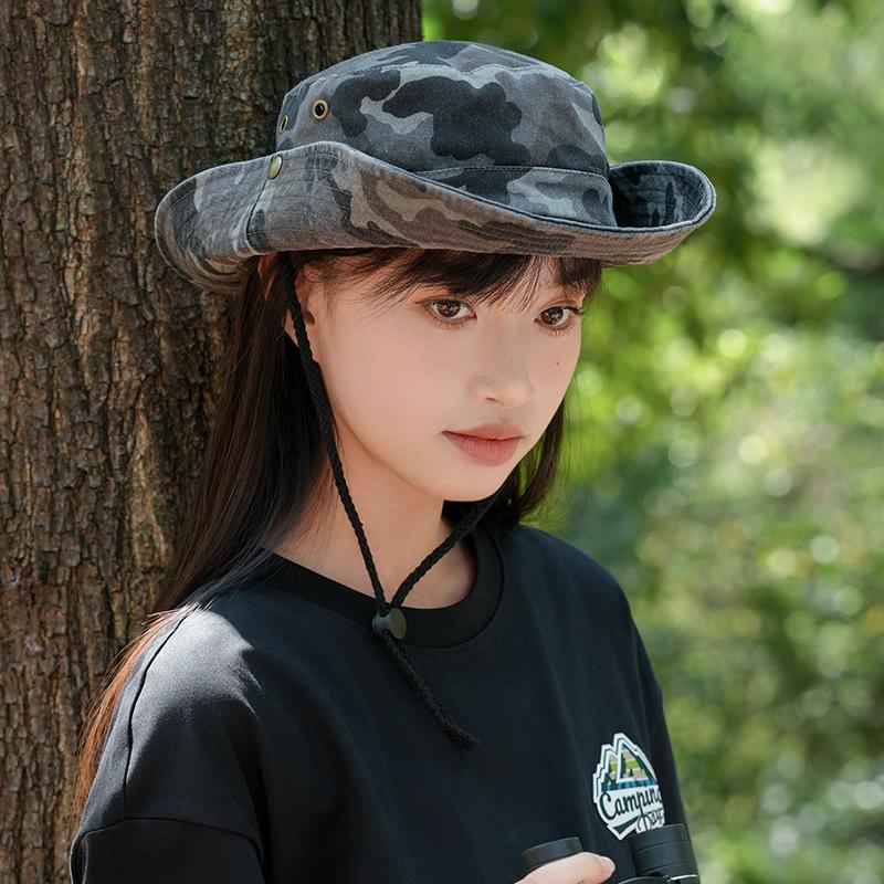 Camouflage Hat Bucket Hat Western Cowboy Outdoor Hiking Hat Summer Hiking Fishing Shading Sun Protection Hat