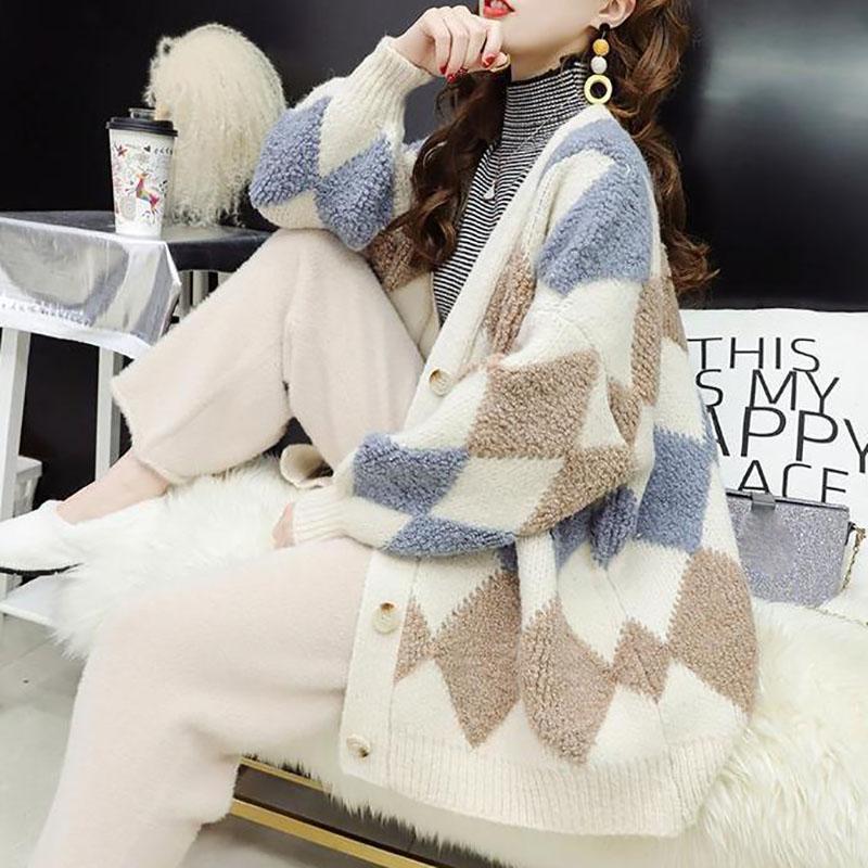 

Вязаный кардиган женский плюс размер осень и зима свободный толстый свитер куртка квадратный свитер кардиган XXL