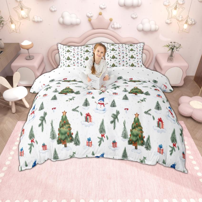 Homewish Cartoon Snowman Duvet Cover Set For Kids Merry Christmas Santa Claus Bedding Gingerbread Xmas Tree Quilt Cover Set