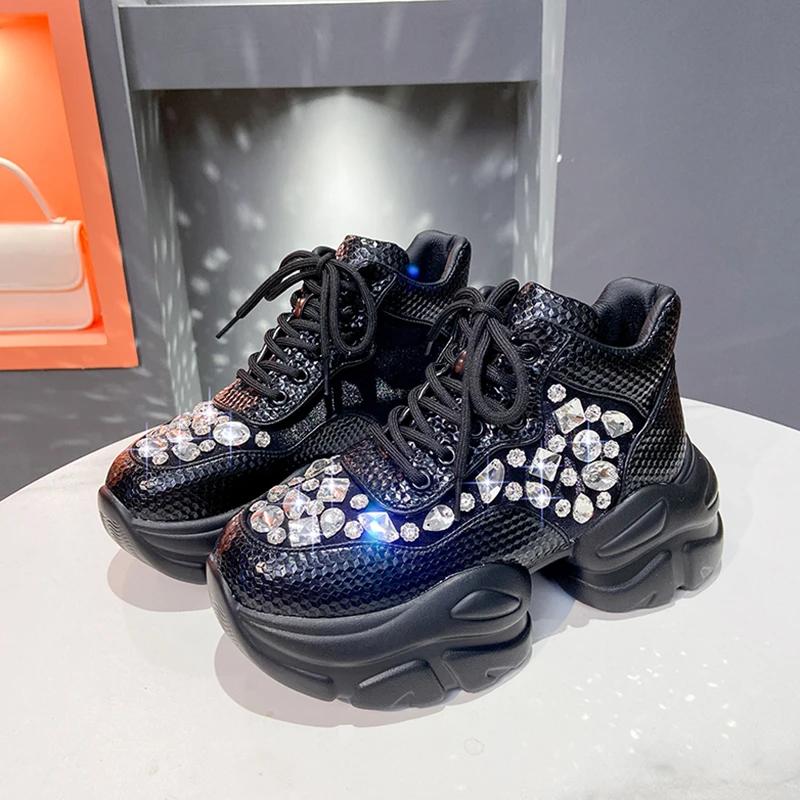 Spring Autumn New Sports High Quality Thick Soled Shoes For Women Fashion Diamond Inlaid Luxury Design Fashion Women'S Shoes