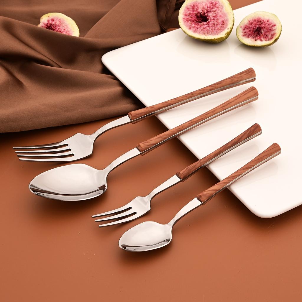 Jankng 20Pcs Imitation Wood Handle Cutlery Set Knife Fork Spoon Dinnerware Set Western Kitchen Stainless Steel Tableware Set