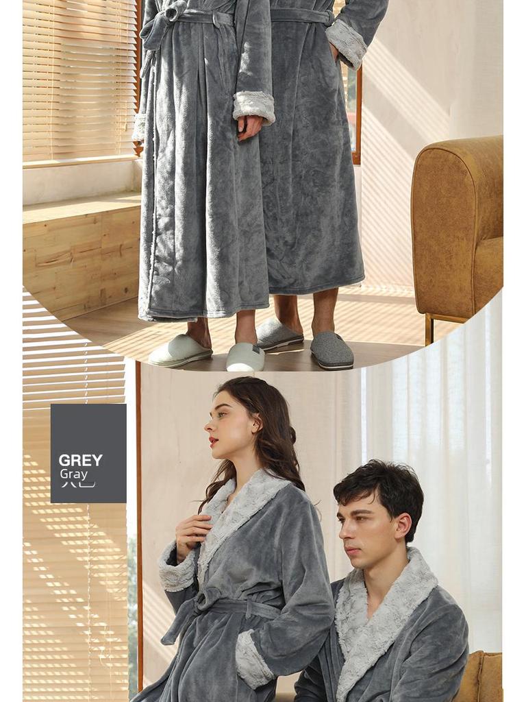 Europäisches Flanellnachthemd in Übergröße und Herrenbademantel aus Korallenfleece zum Jahresende 2021: Dicke, kuschelige Winterkleidung für Paare