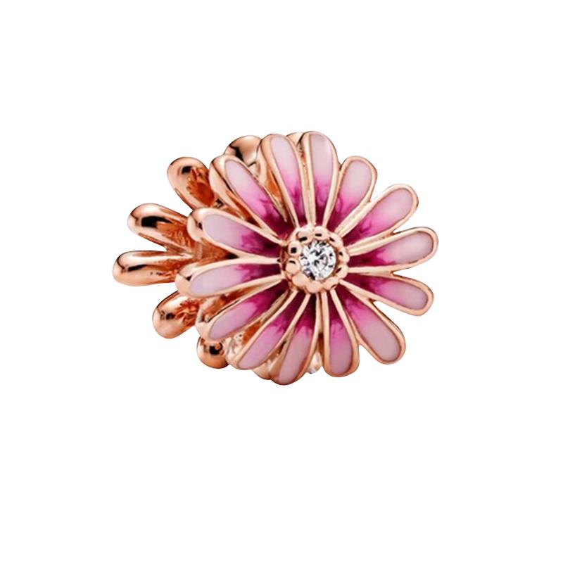 Original Charm Beads,Rose Gold Series,Pink Daisy&Openwork Pink Daisy Flower Charm Beads Fit Pendant Bracelet Women Jewelry Gift