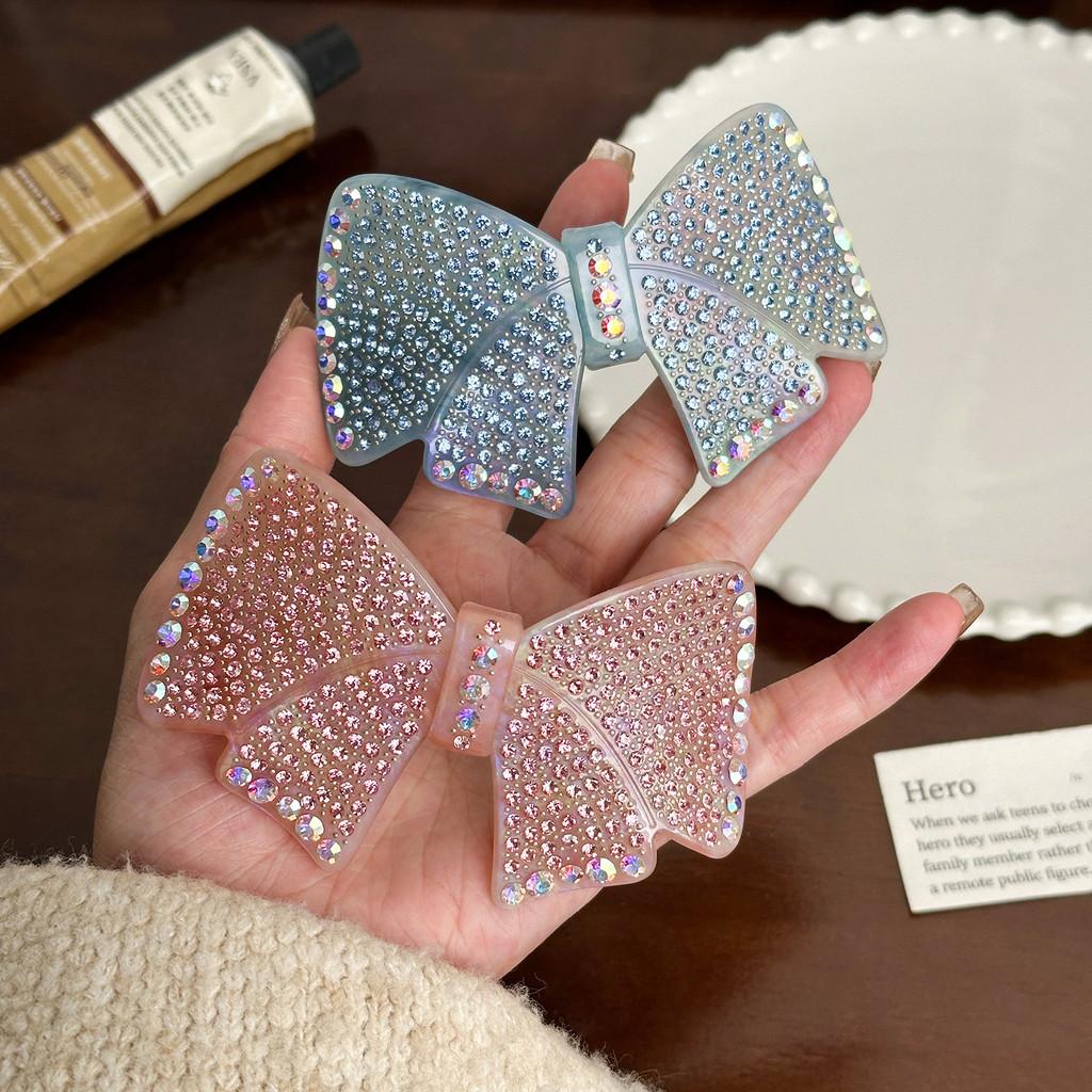 Glamorous Rhinestone Butterfly Knot Hairpin Spring Clip Stylish Acetate Headwear Women For