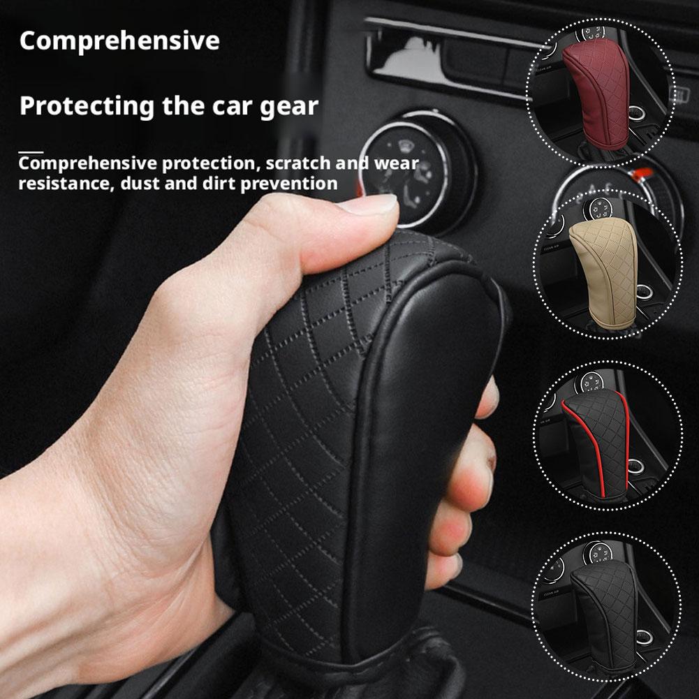 Car Shift Handle Cover PU Leather Non-Slip Wear-resistant Shift Knob Decor Protective Cover