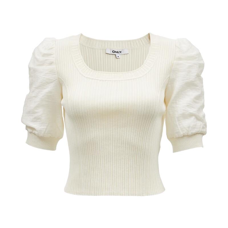 ONLY Women's U-Neck Puff Sleeve Slim Fit Knit Top