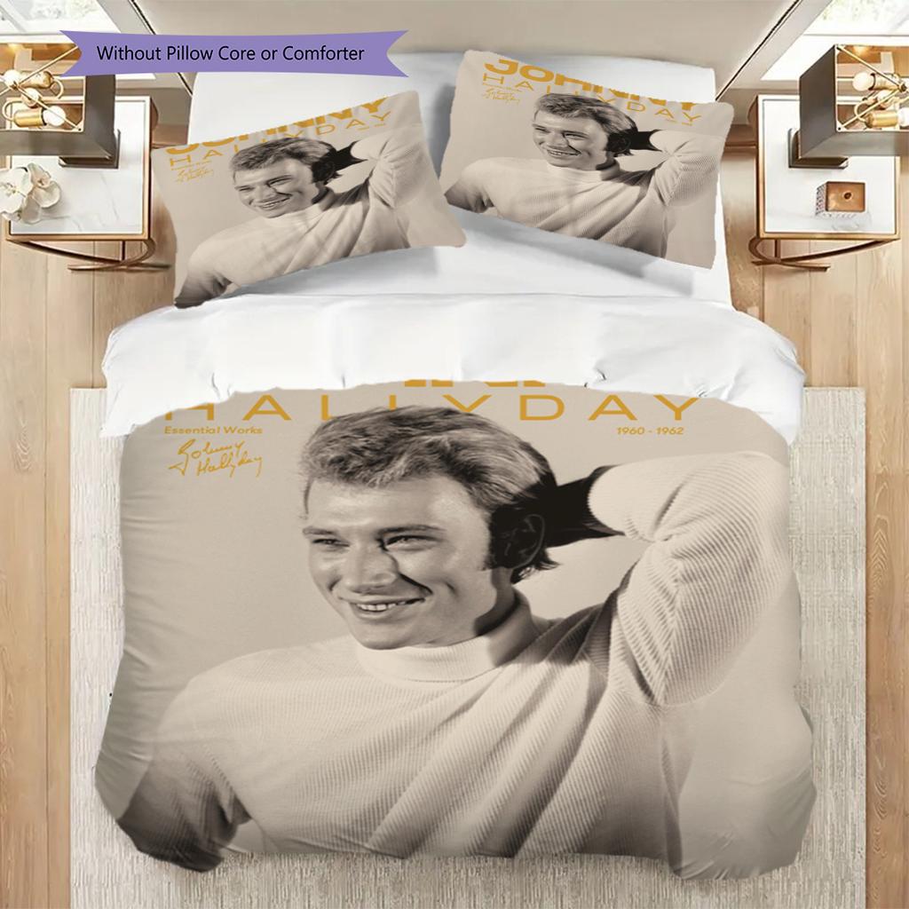 Johnny Hallyday Retro Records bedding, duvet cover, pillowcase, home decoration, birthday gift (1 * duvet cover+2 * pillowcase, coreless)