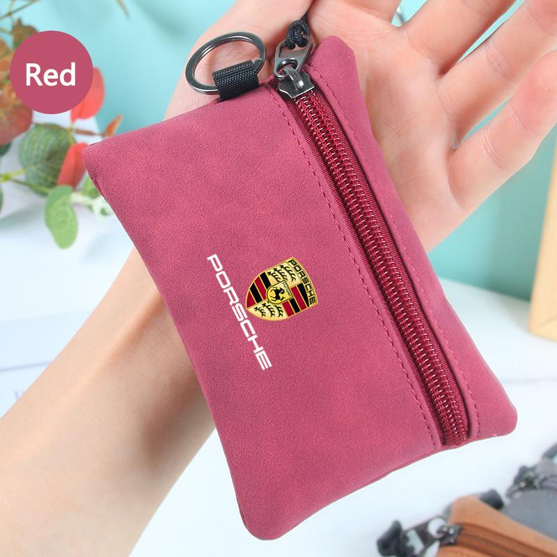 Suede Portable Car Key Bag Zipper Wallet Card Coins Pouchs For Porsche 911 718 Taycan Panamera Cayenne Macan Accessories GZ2