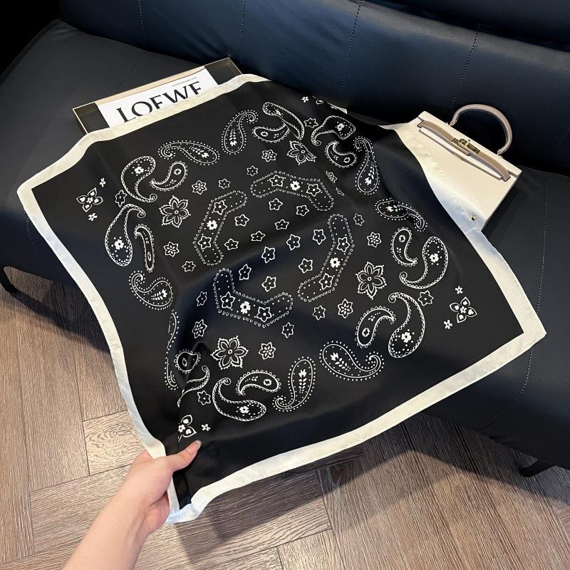 Silk scarf women's spring and autumn decoration versatile ins simple style striped square scarf streamer simulation silk fashion scarf scarf scarf