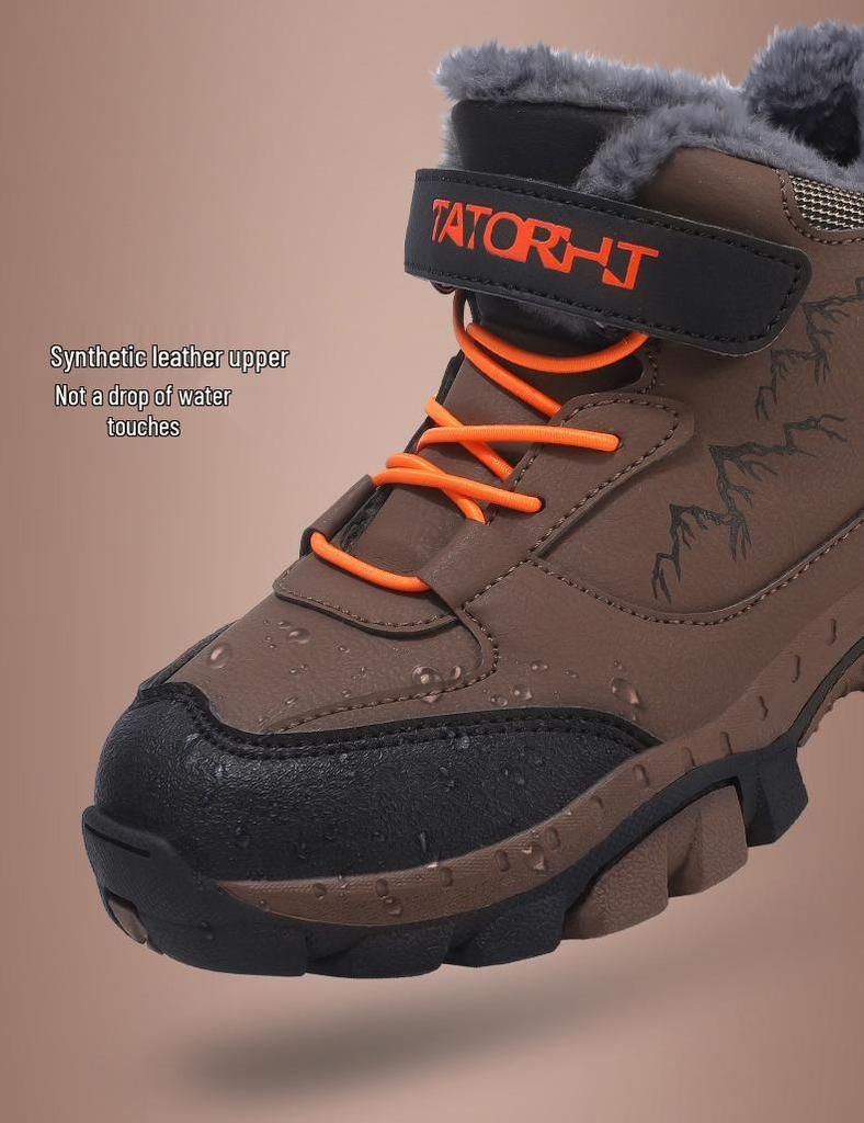 2025 Winter Boys' Non-Slip Large Cotton Shoes with Velvet Lining