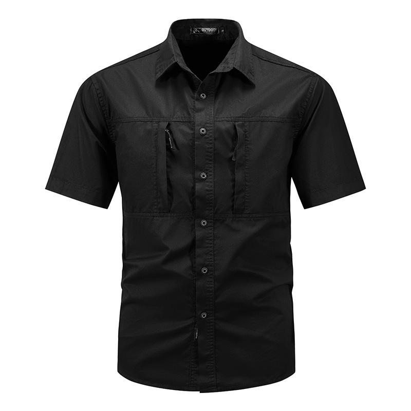 2024 Men's Casual Cotton Military Shirt - Washed, Thin, Loose Short Sleeve