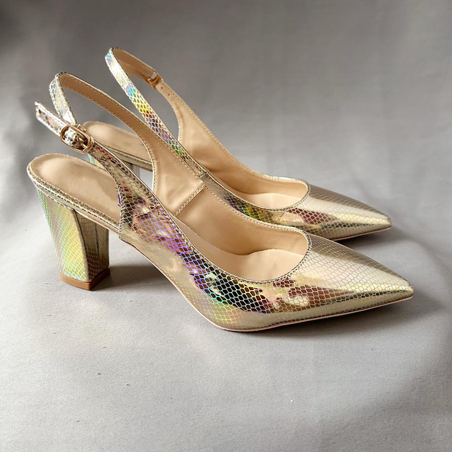 bling Sequined Gold  Ankle Strapy Slingback Women Pumps Sexy Pointed Toe Shoes Med Block Heels Buckle Shoes Women Free shipping