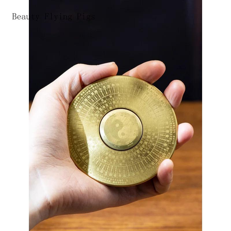 New Chinese Style Pure Copper Solid Double-sided Bagua Tai Chi Compass Rotating Compass Decompression Fingertip Gyroscope