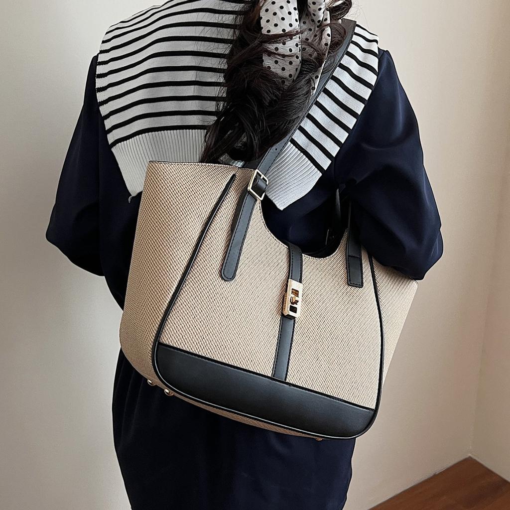 New 2025 Contrasting Color Texture Advanced Large Capacity Simple Versatile Women's Shoulder Bag Messenger Bag Handbag Wholesale