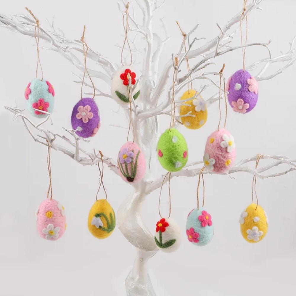 12dílný Velikonoční závěsný vajíčko s květinovým bodkovaným vzorem DIY Velikonoční vajíčkové ozdoby Dětský dárek