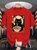 Unisexs Retro Japanese Black Cat RaUnisex Graphic Tee Crew Neck Street Tshirt For Male Cat RaUnisex Anime Lovers Casual Daily Outfit Gift