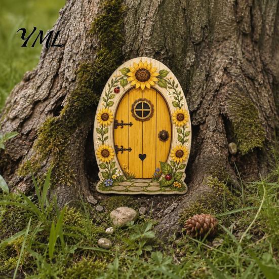 Small Fairy House Accessories Mini Wooden Door, 2D Flat Miniature Garden Rustic Nordic Style Decor Gate for DIY Craft, Dollhouse Accessory,