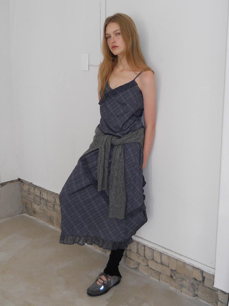Etmont Slip Check Frill Dress, Black