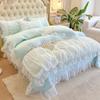 Light Luxury French Chiffon Side Bed Set Four-piece Set Washed Skin-friendly Breathable Bed Sheet Quilt Cover Pillowcase