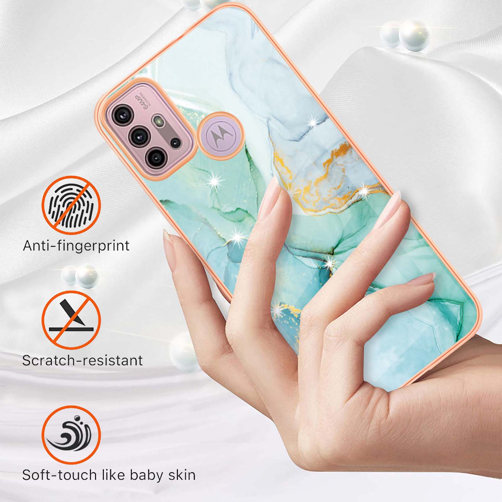 

LB3 Series IMD Electroplating Phone Case for Motorola Moto G30/Moto G20/Moto G10,Stylish Marble Design TPU Shockproof Fingers-free Protective Cover Green 003