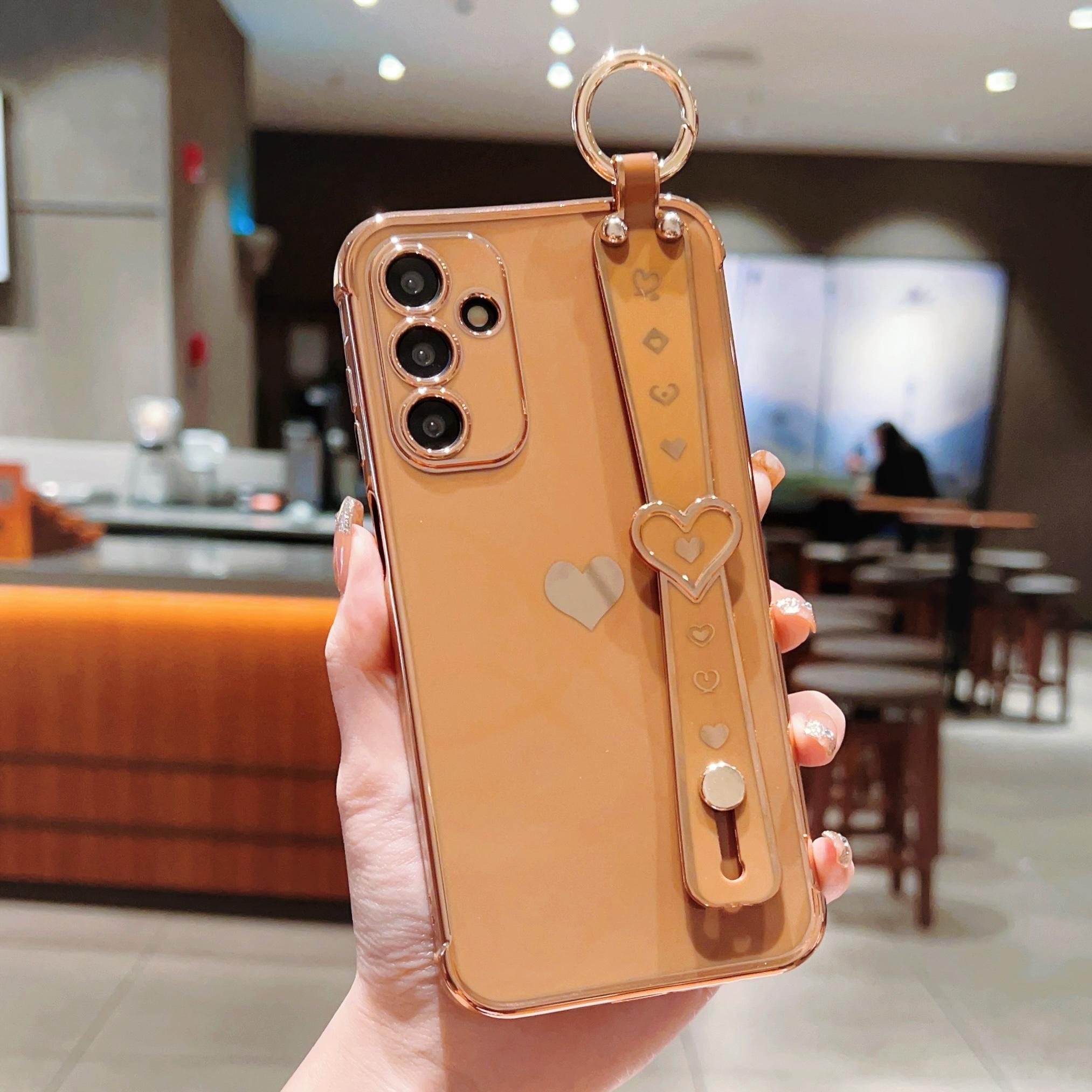 

For Samsung Galaxy A35 5G Case Flexible TPU Love Heart Cute Phone Cover Wristband Brown