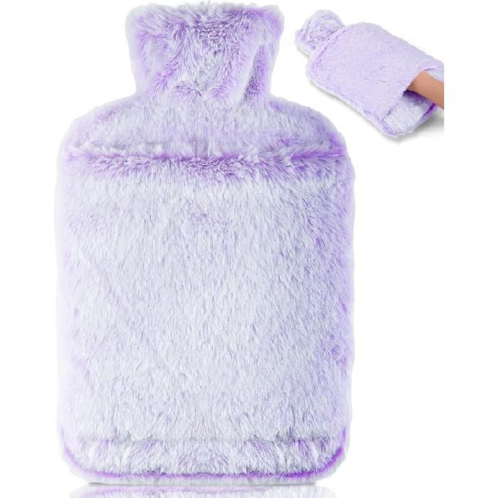 Hot Water Bottle With Soft Cover - Leak-Proof 2L Large Hot Water Bottle  with Kangaroo Pocket, Natural Rubber + Bed Bottle Fluffy, Gifts for Men