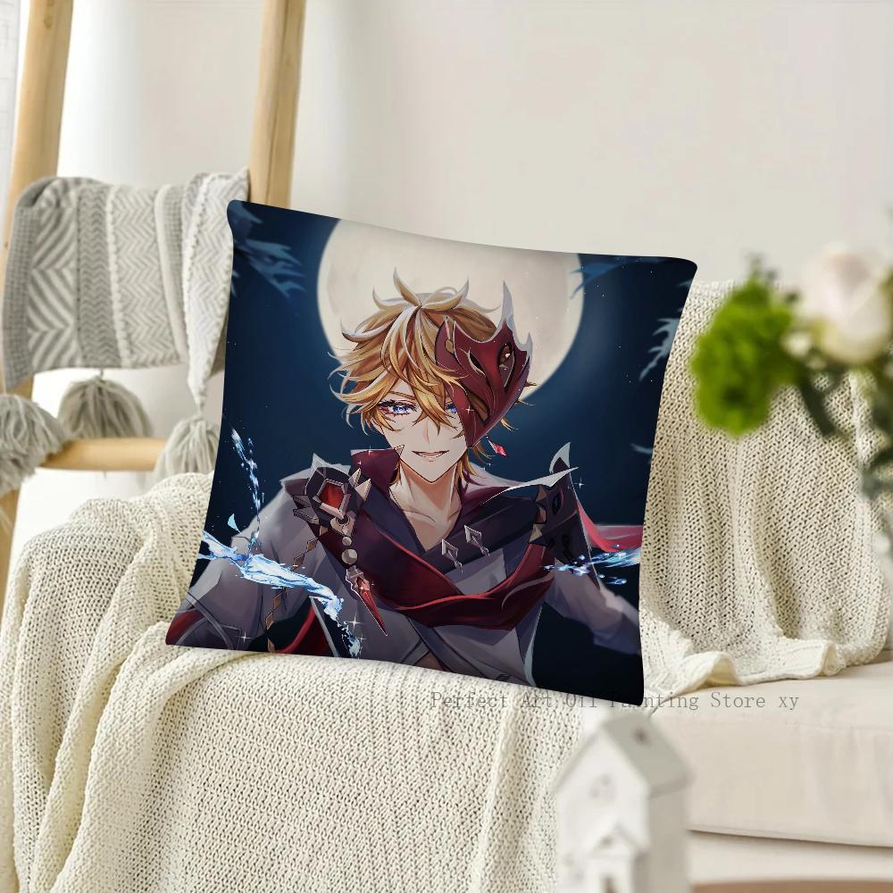 Game Anime Genshin Impact Tartaglia Pillow Case Square Pillow Cushion Cover Bedroom Sofa Room Decoration Casual Pillow Cover