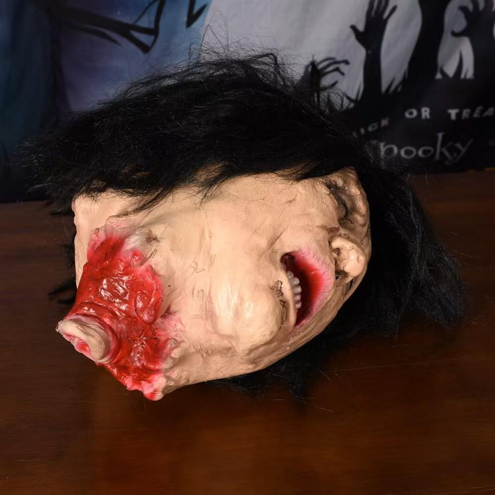 Halloween Horror Latex Head With Curly Hair For Haunted House Decor And Pranks