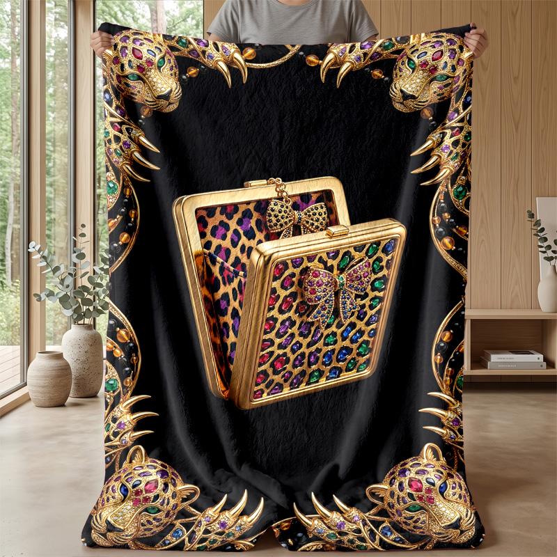Leopard Print Luxury Clutch 1 Theme blanket Lightweight Warm Flannel Blanket Decorative Throw Blanket for Home Decoration