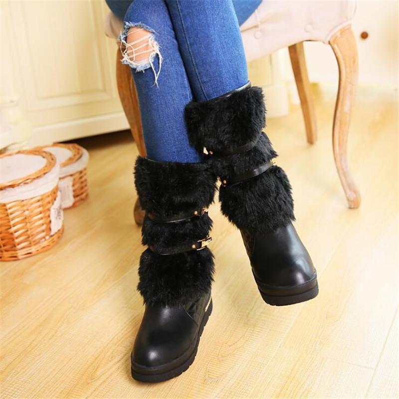 Vodotěsné zimní boty dámské platformové sněhule teplé kožešinové plyšové ležérní klínkové boty do půli lýtka dívčí boty zvyšující výšku