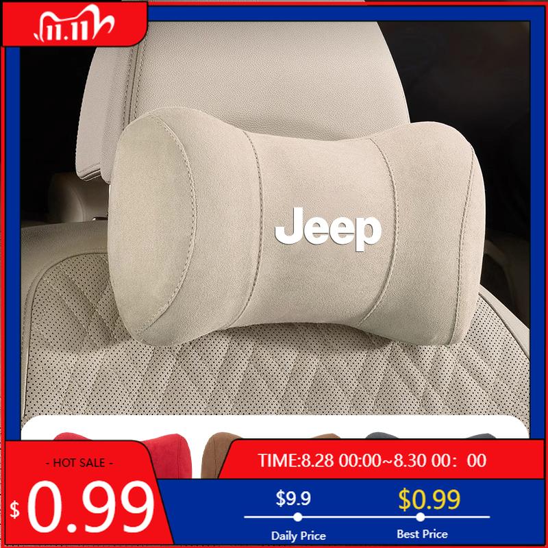 Cup Holders Car Seat Suede Memory Cotton Neck Pillow Headrest For Jeep Grand Cherokee Wrangler JK Gladiator Compass Renegade Wag