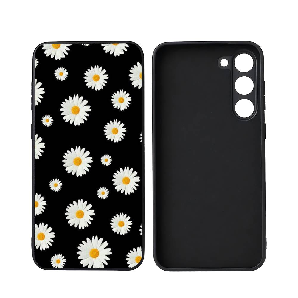 Daisy Flower For Samsung Galaxy S23 S24 S25 Ultra S22 Plus S21 Black Soft Case Waterproof Soft Case