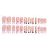 24-Piece Pink French Medium Tube Nail Tips with 3D Flowers & Leopard Print